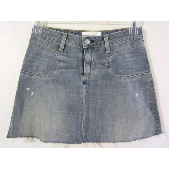 PAPER DENIM & CLOTH - USA Made Blue Distressed Denim Frayed Mini Skirt size 26 - Picture 1 of 6